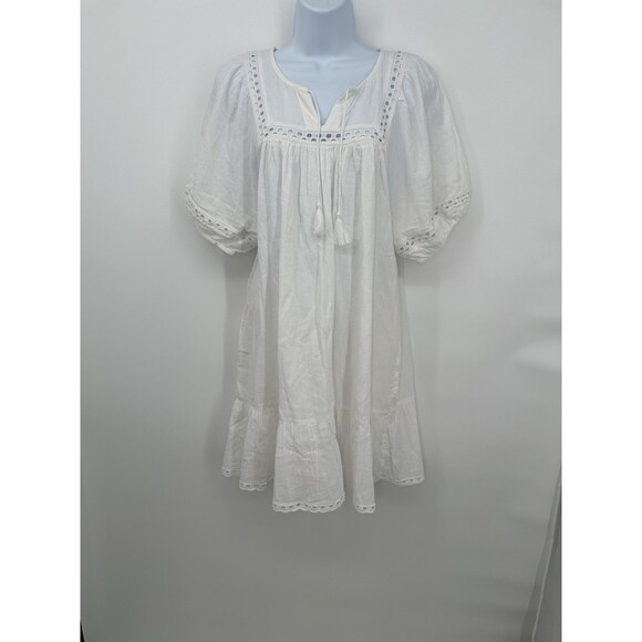 Old Navy Dress Women S White Mini Flutter Sleeve Anglaise Broderie Pockets - Picture 2 of 11